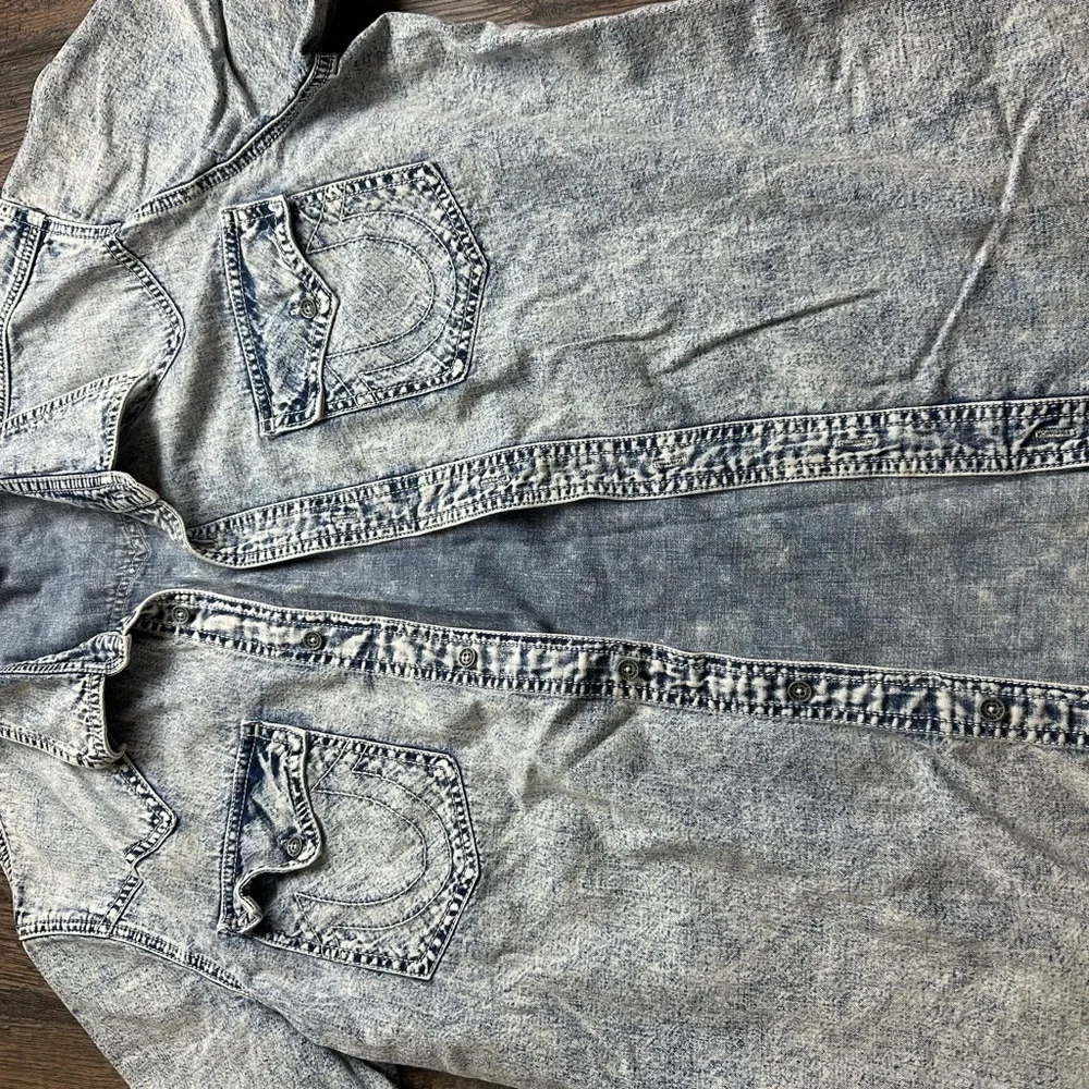True Religion Light Blue Denim Casual Shirt
